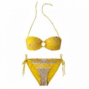 Victoria's Secret Yellow Leopard Print Bandeau Bikini (Top L Bottoms S)